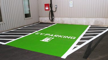 Specialty markings painted in a parkade by EverLine Coatings